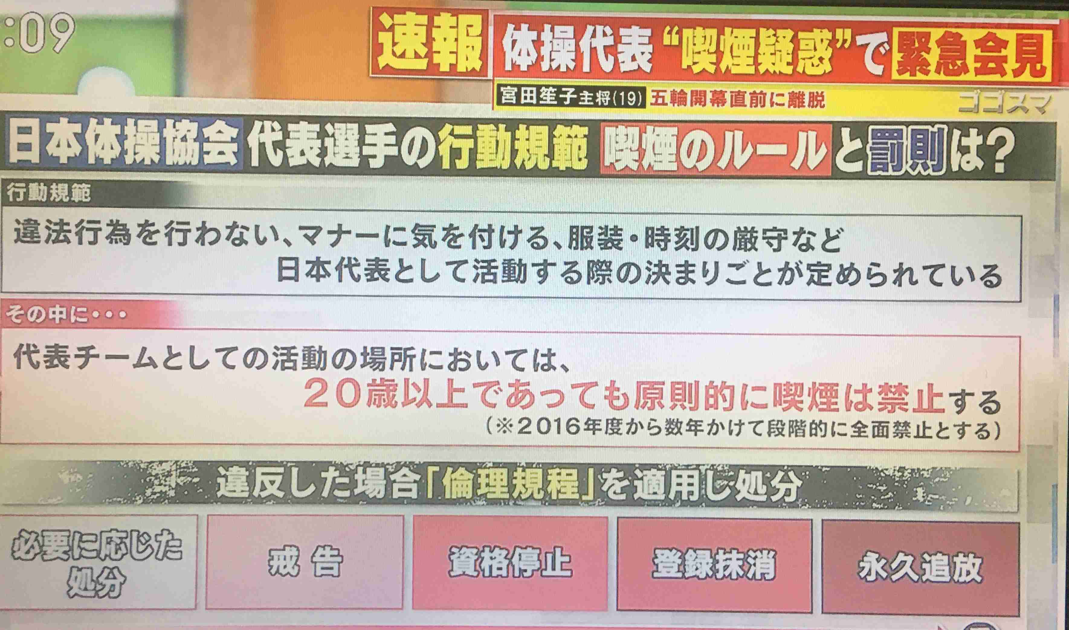 体操の宮田笙子主将、喫煙疑惑で離脱　パリ五輪出場は不透明