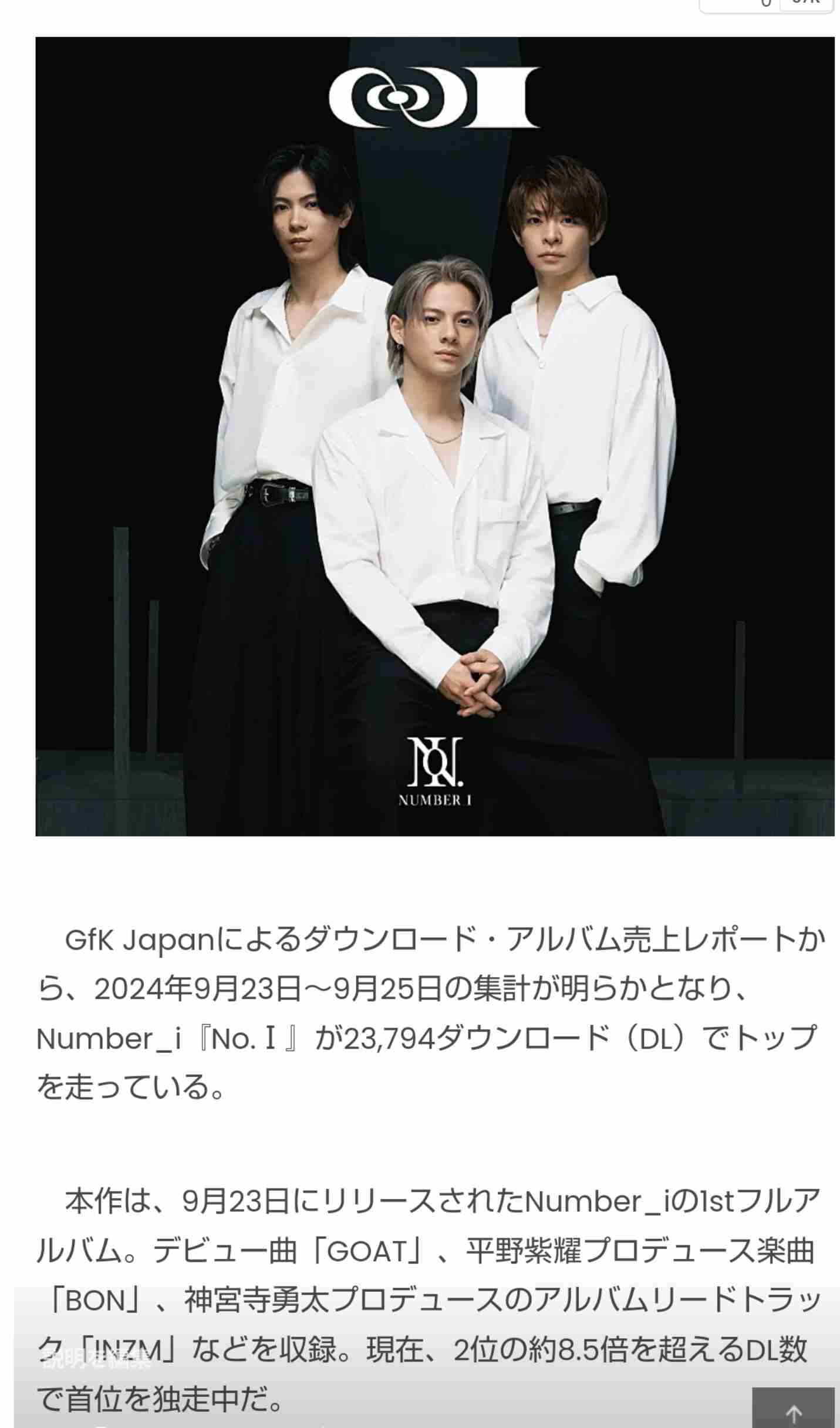 Number_i、初のフルアルバムがSpotifyのランキングで世界4位に