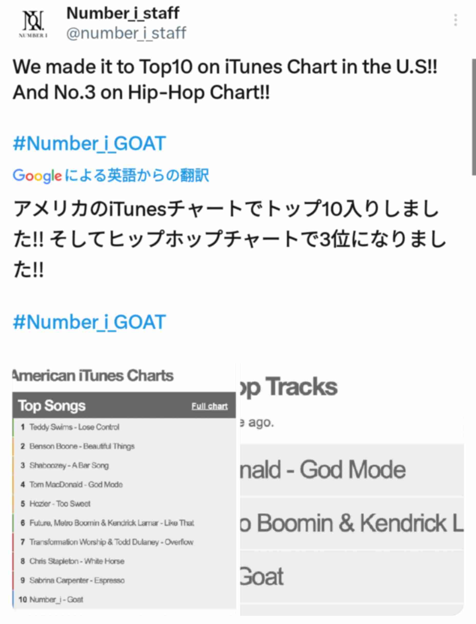 Number_i、初のフルアルバムがSpotifyのランキングで世界4位に