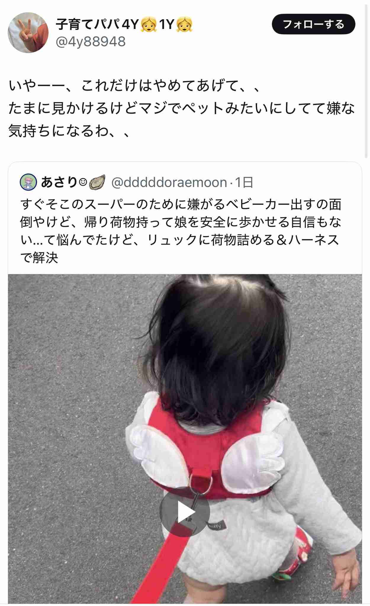 子供のハーネスは「ペットみたいで可哀想」論争に決着か 2児の母の意見が「正論すぎる」と話題