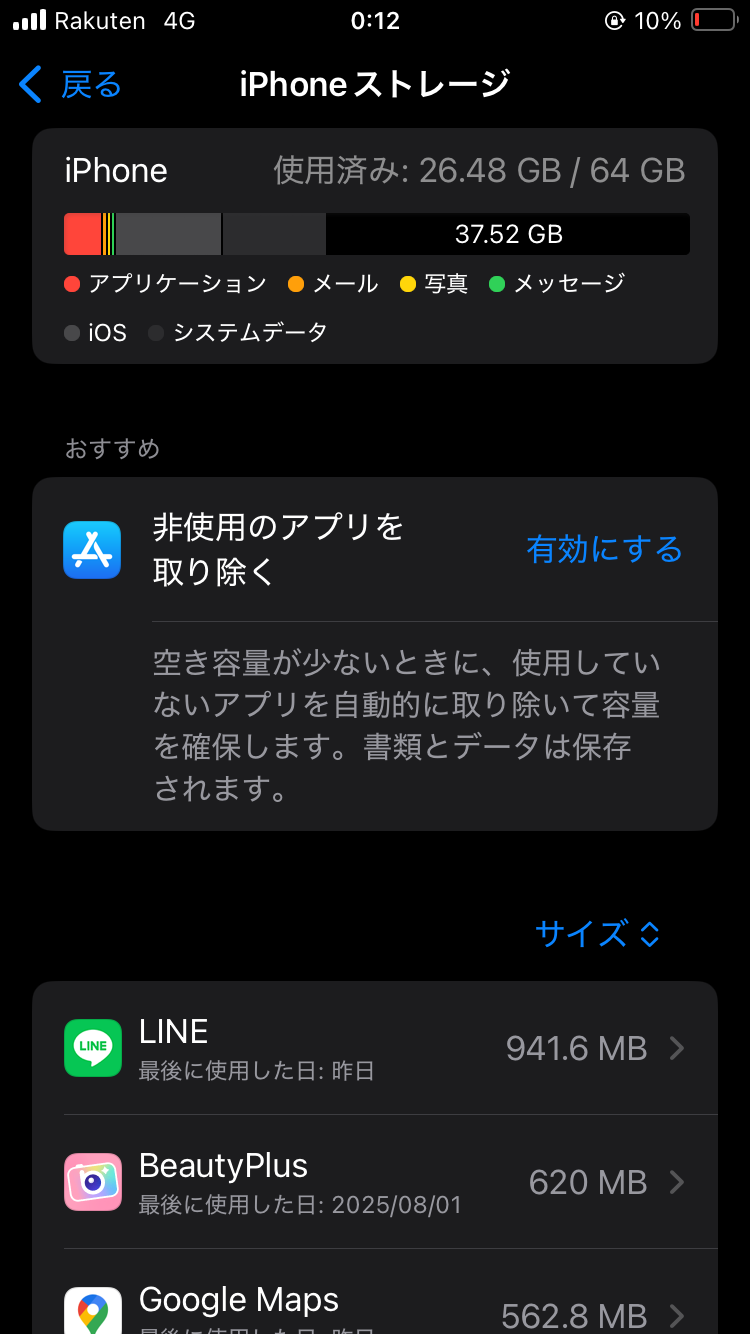 スマホの容量