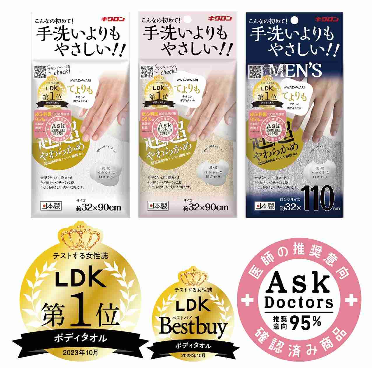 肌にやさしい体洗い、ボディタオル