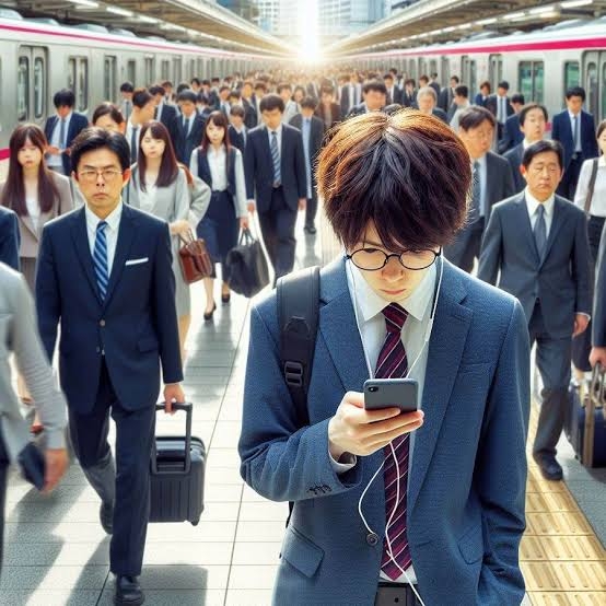 通路の真ん中に立ち止まる人