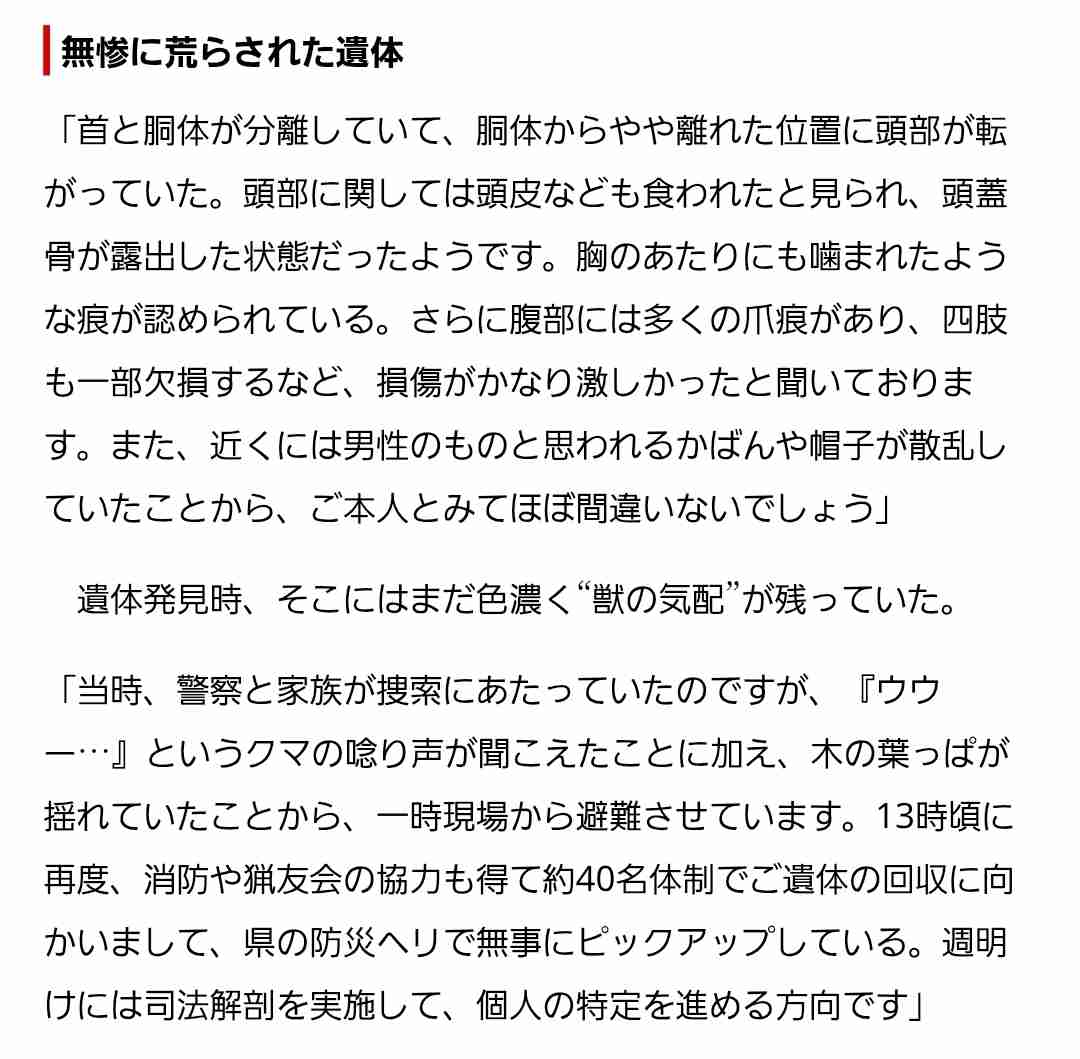 クマに襲われたか 岩手県雫石町の林から男性の遺体発見 キノコ採りに出かけたまま帰宅せず捜索中