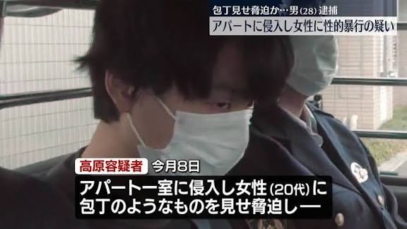 性的暴行…20代女性、アパートで襲われる　恐怖の17時間　部屋に入ってきた男逮捕、同意なく性交した疑い　母が通報「娘が知らない男に」　防カメで特定され「身に覚えがありません」と語った会社員28歳
