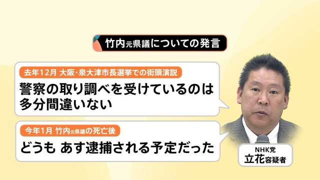 『情報がウソ』と認識し発言か　名誉毀損容疑で逮捕の立花孝志容疑者　取材に「裏とれていなかった」