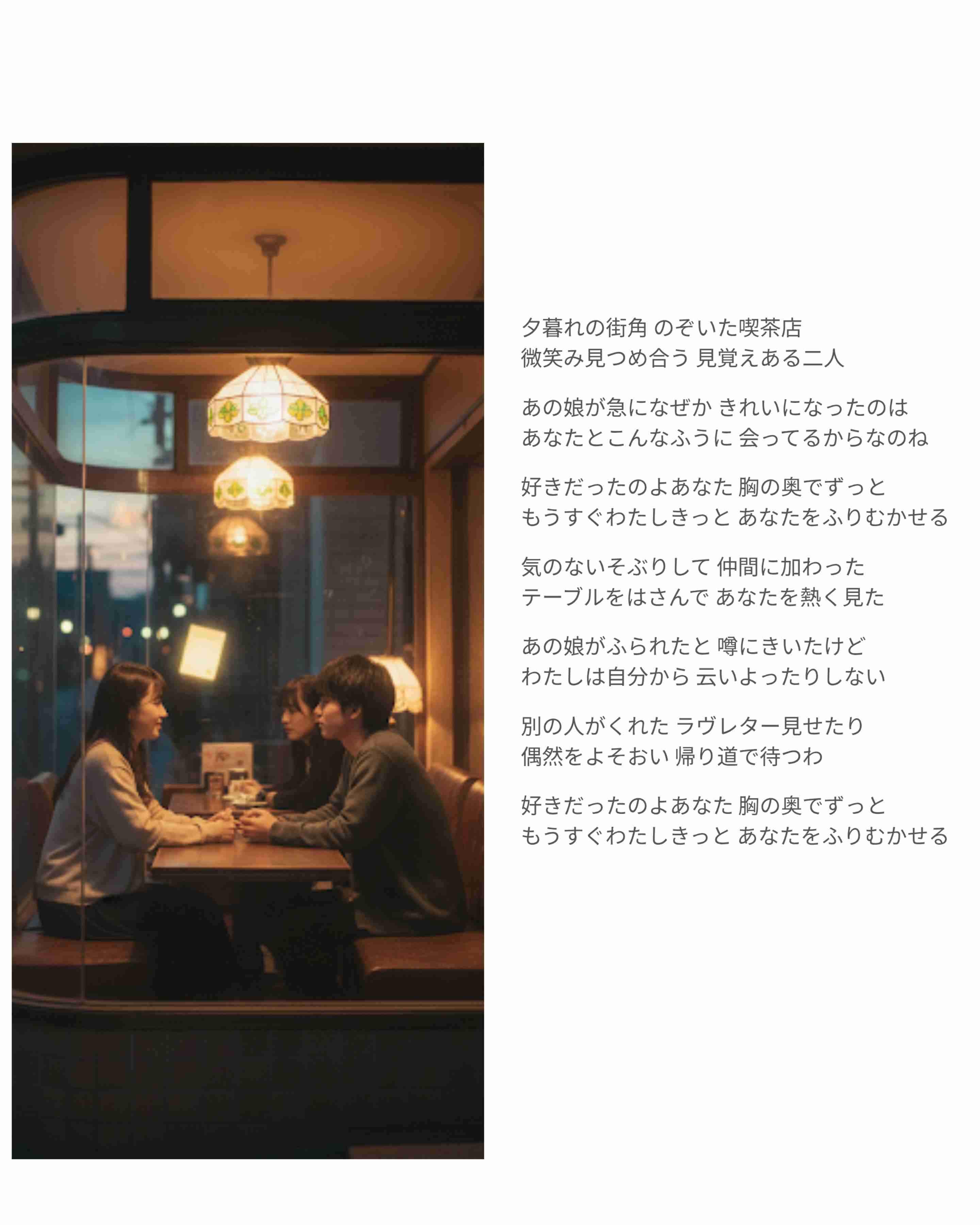 生成AIで、ある曲の歌詞を1枚のイメージ画像にしてもらうトピ