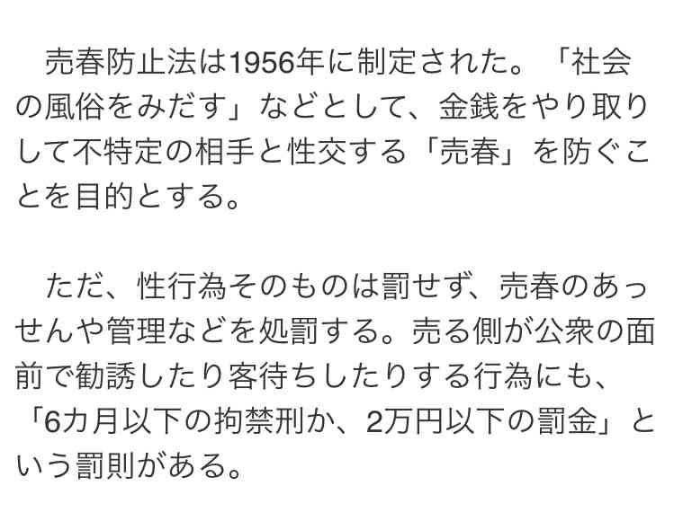 売春防止法、買う側の勧誘行為も処罰案