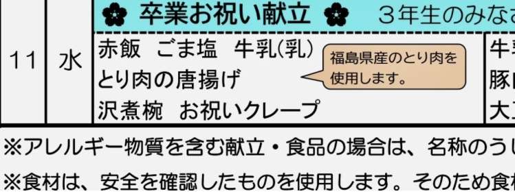「震災の日に提供していいのか？」と疑問視する電話1件→卒業祝いの赤飯給食・約2100食を廃棄　いわき市長がコメント　福島
