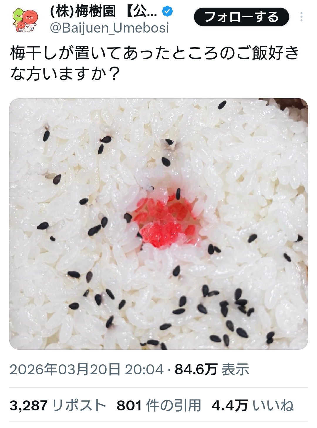 お弁当のご飯の上に梅干しが置かれていた部分が好きな人