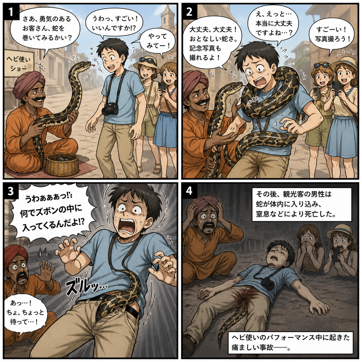 首に巻き付けたヘビにかまれ観光客死亡、ヘビ使いショー観覧中　エジプト