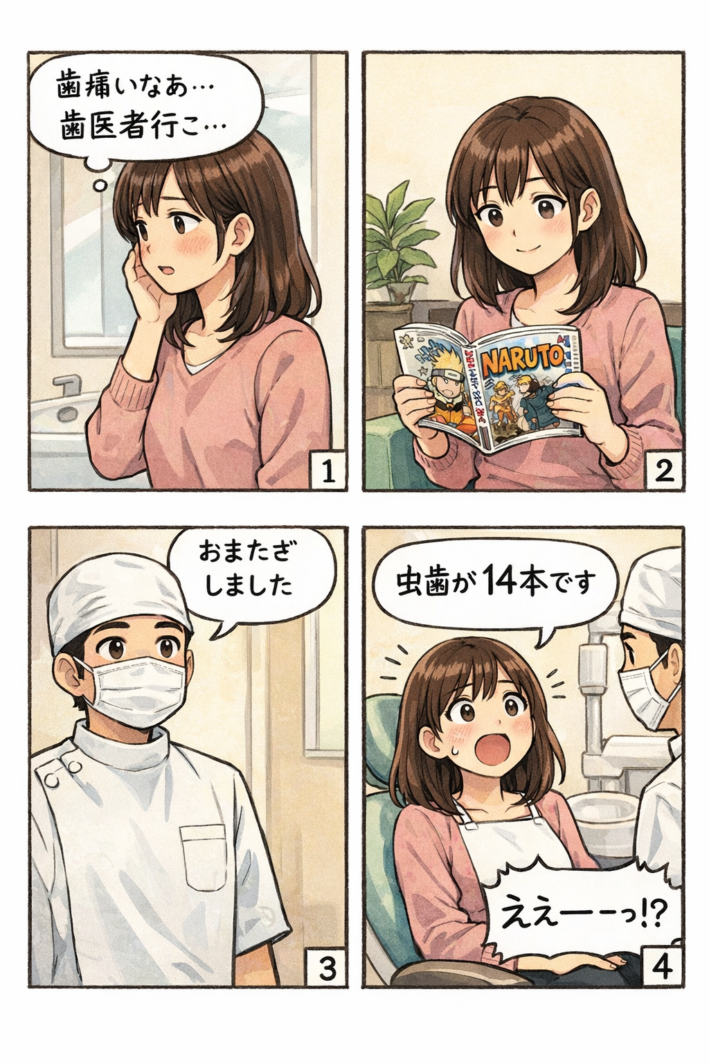最近の出来事をAIで四コマ漫画にしてください