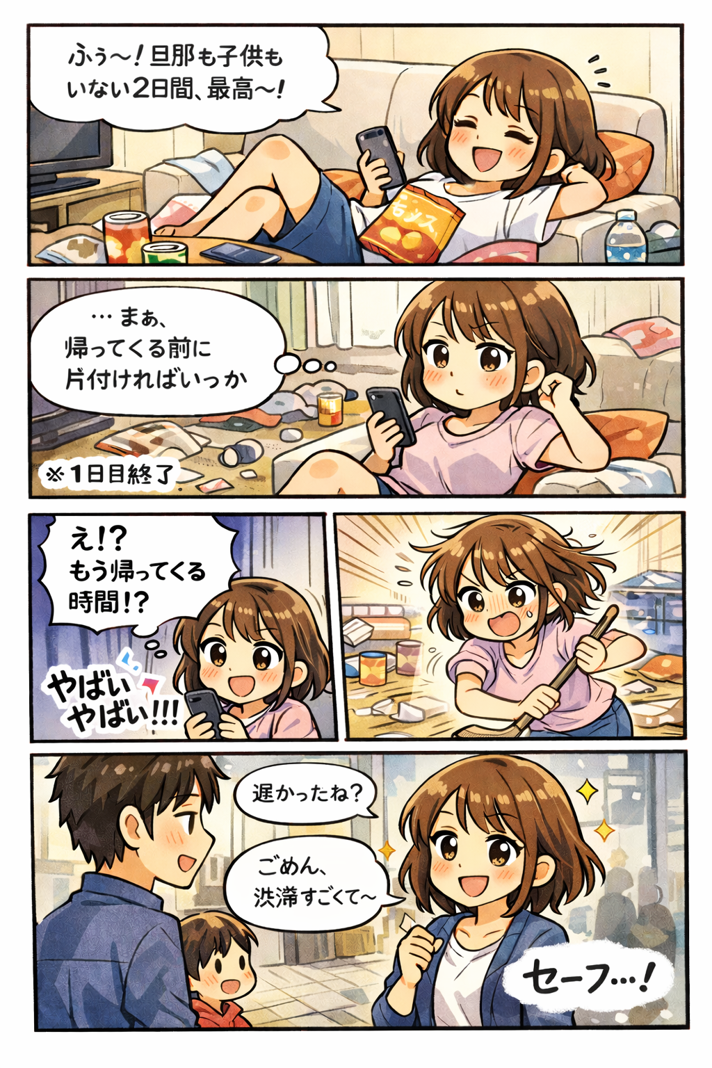 最近の出来事をAIで四コマ漫画にしてください