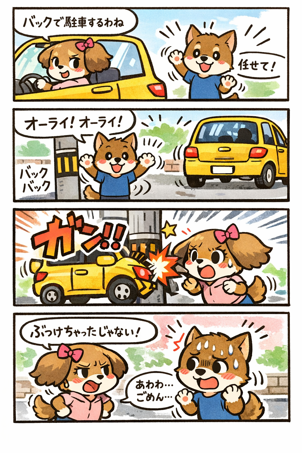 最近の出来事をAIで四コマ漫画にしてください