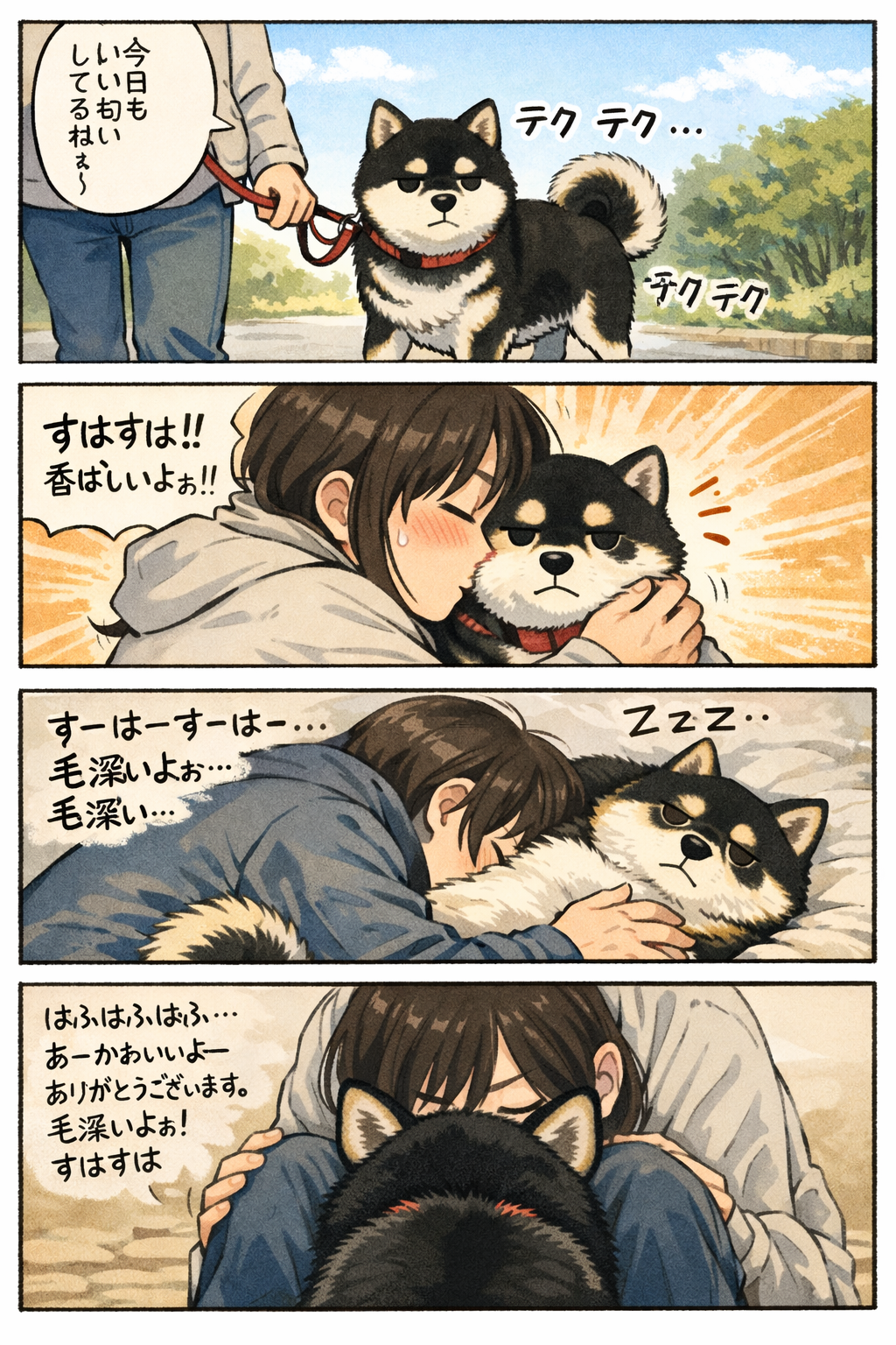 最近の出来事をAIで四コマ漫画にしてください