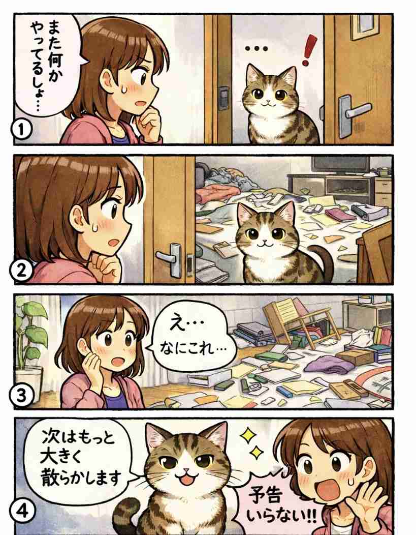 最近の出来事をAIで四コマ漫画にしてください