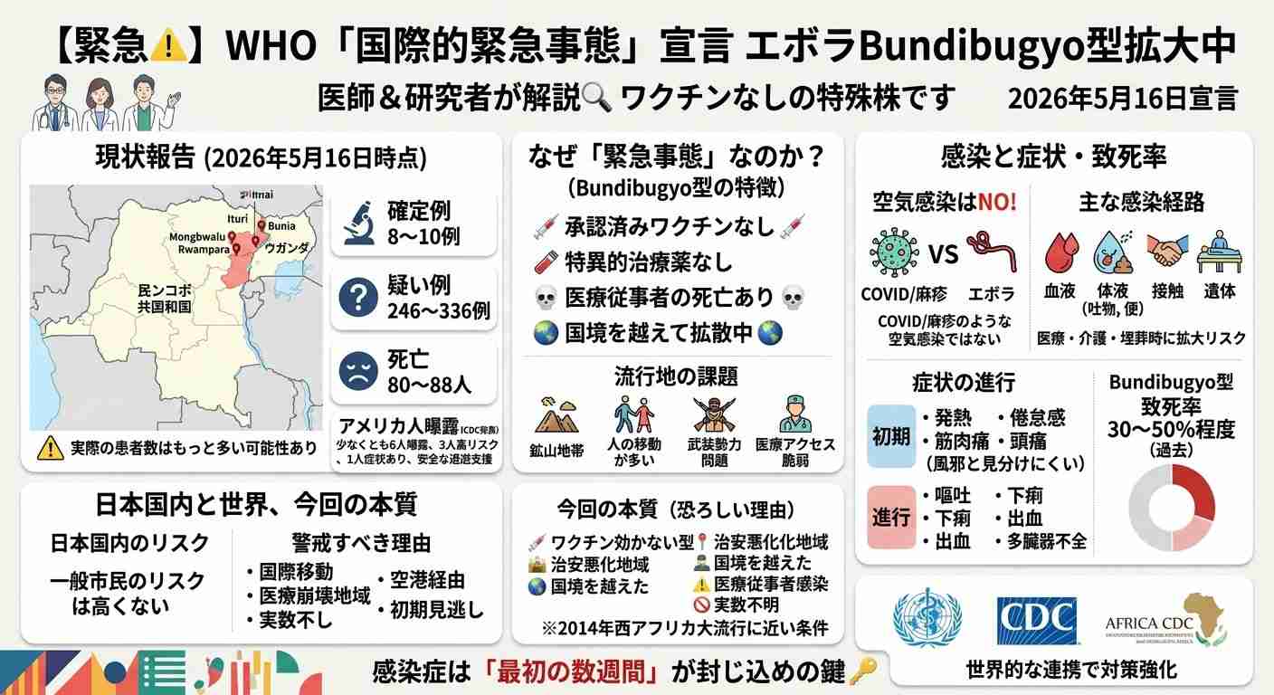 WHO エボラ出血熱の感染疑いの死者130人 ほか500人以上に感染疑い「ワクチンも治療薬もない」テドロス事務局長