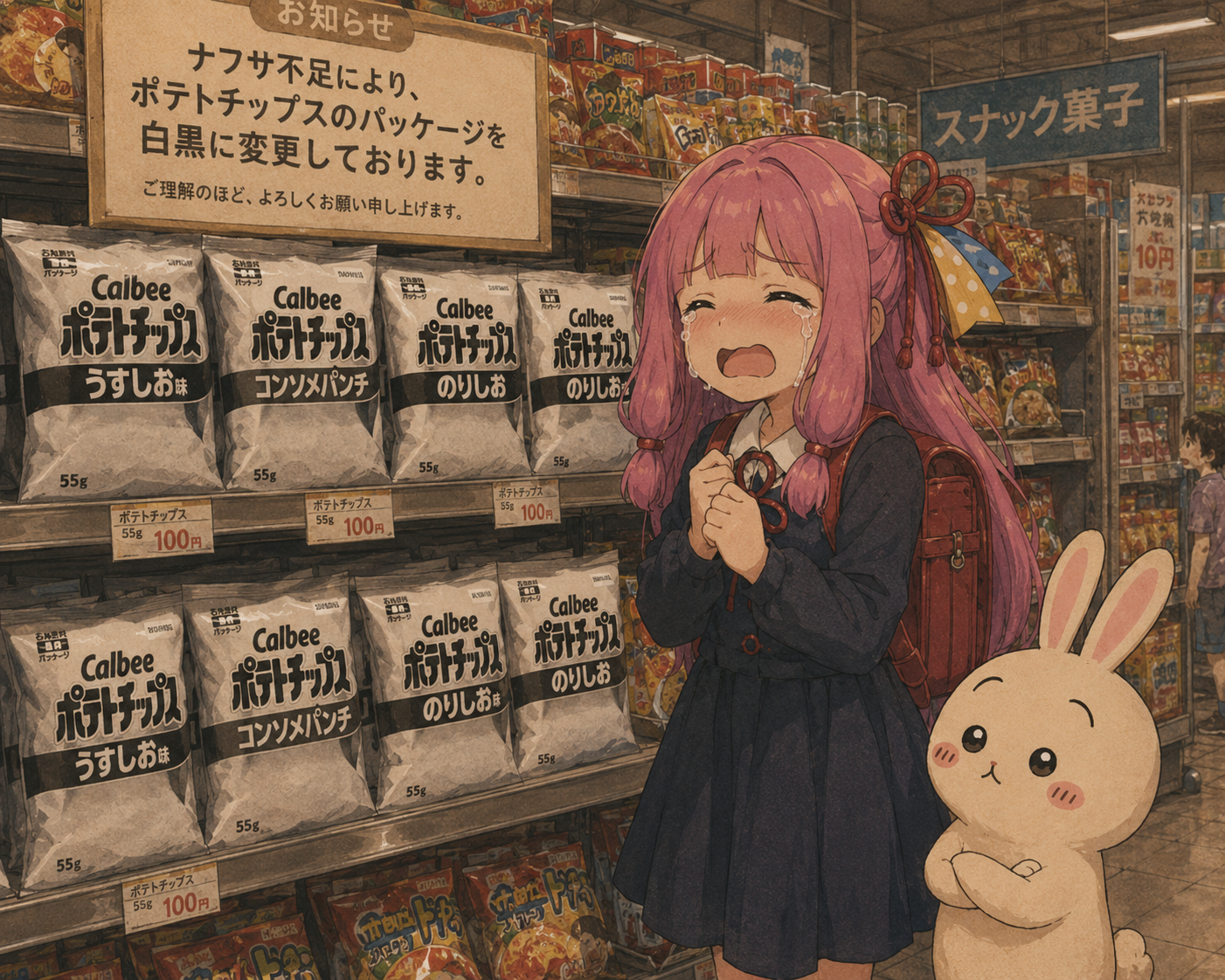 カルビー「ポテトチップス」 “うすしお”や“コンソメ”などパッケージが白黒に ナフサ高騰の影響 25日以降出荷分から
