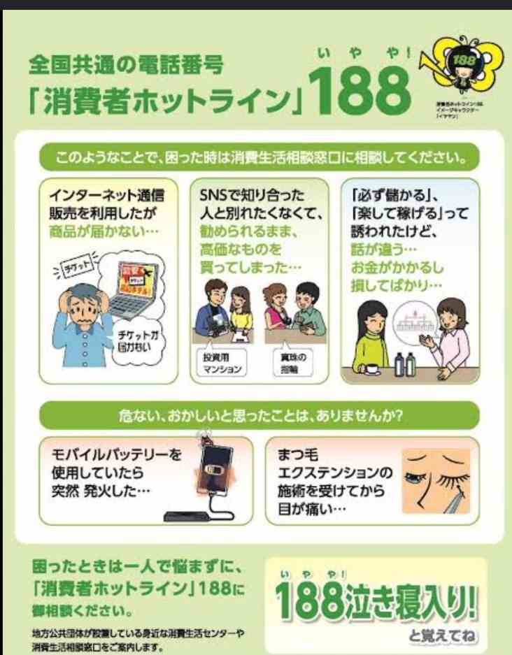 188　消費者ホットラインに相談した事ありますか？
