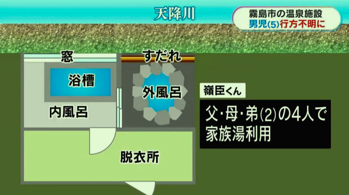 5歳男児が不明の浴室「湯船と同じ高さに窓」警察の到着時には窓が開いた状態　温泉施設で男の子行方不明　川を中心に捜索続く　鹿児島・霧島市　
