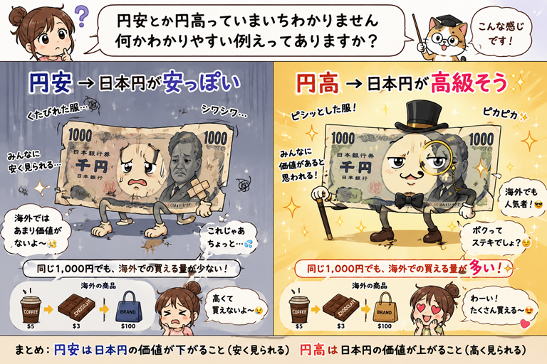 円安ってどういうこと？何かわかりやすい例えで教えて