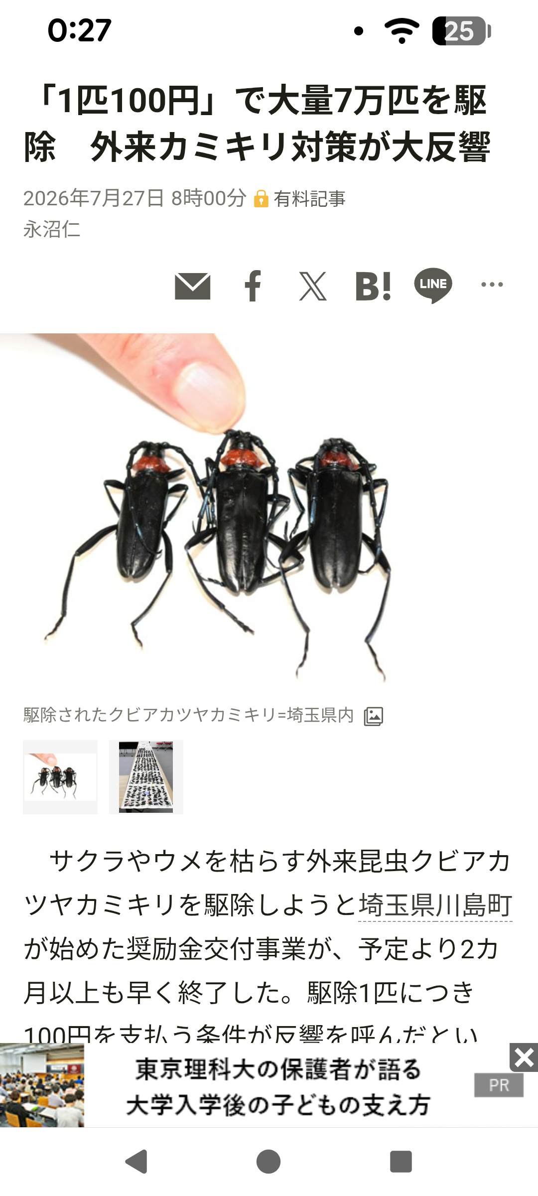 【画像注意】岡山県が注意喚起「見つけたら報告を」県内で初確認、サクラやモモを食い荒らす“外来生物”に「初めて知った」