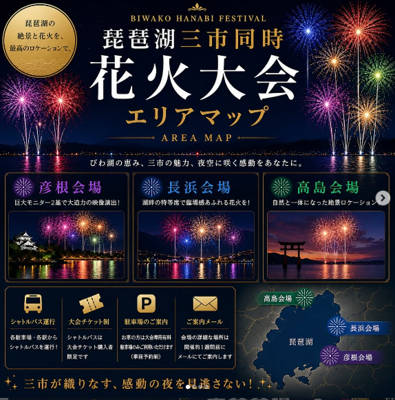 「琵琶湖三市同時花火大会」開催されるのか…観覧券販売も消防への申請なし、3自治体は「関与してない」と声明
