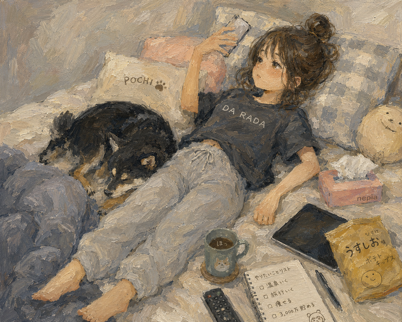 今日の状況を絵画で報告するトピ