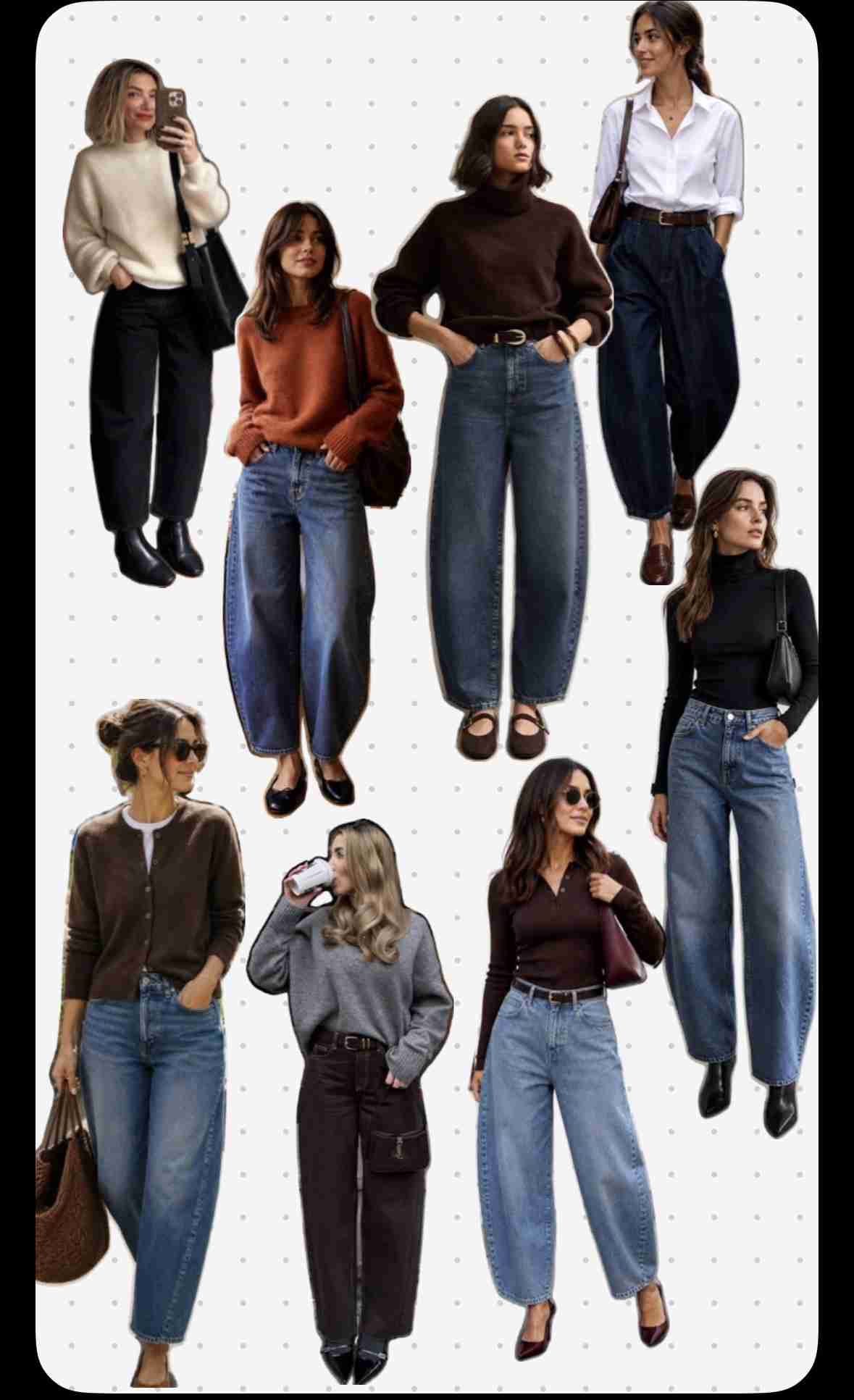 人気の「バレルレッグパンツ」をすっきり着こなすコツ。トップスは“コンパクト”または“前だけイン”でメリハリを