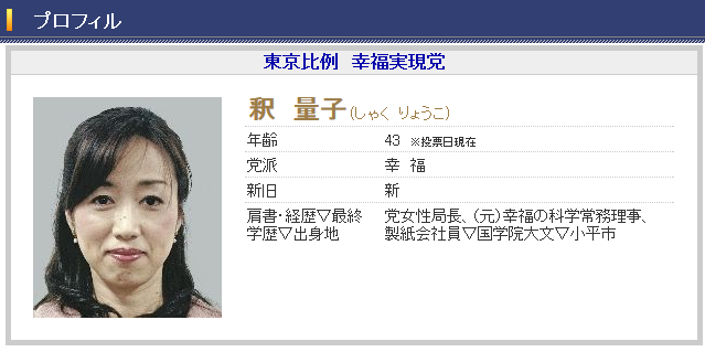 選挙ポスターをフォトショで修正し過ぎの釈量子さん (´・ω・｀)