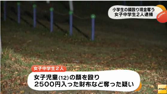 【福岡】公園で小学生殴り、「2500円」入りの財布を奪った女子中学生2人逮捕