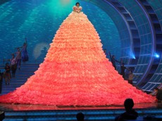 歌手の水森かおり、紅白リハーサルに高さ6.3メートルの巨大ドレスで登場