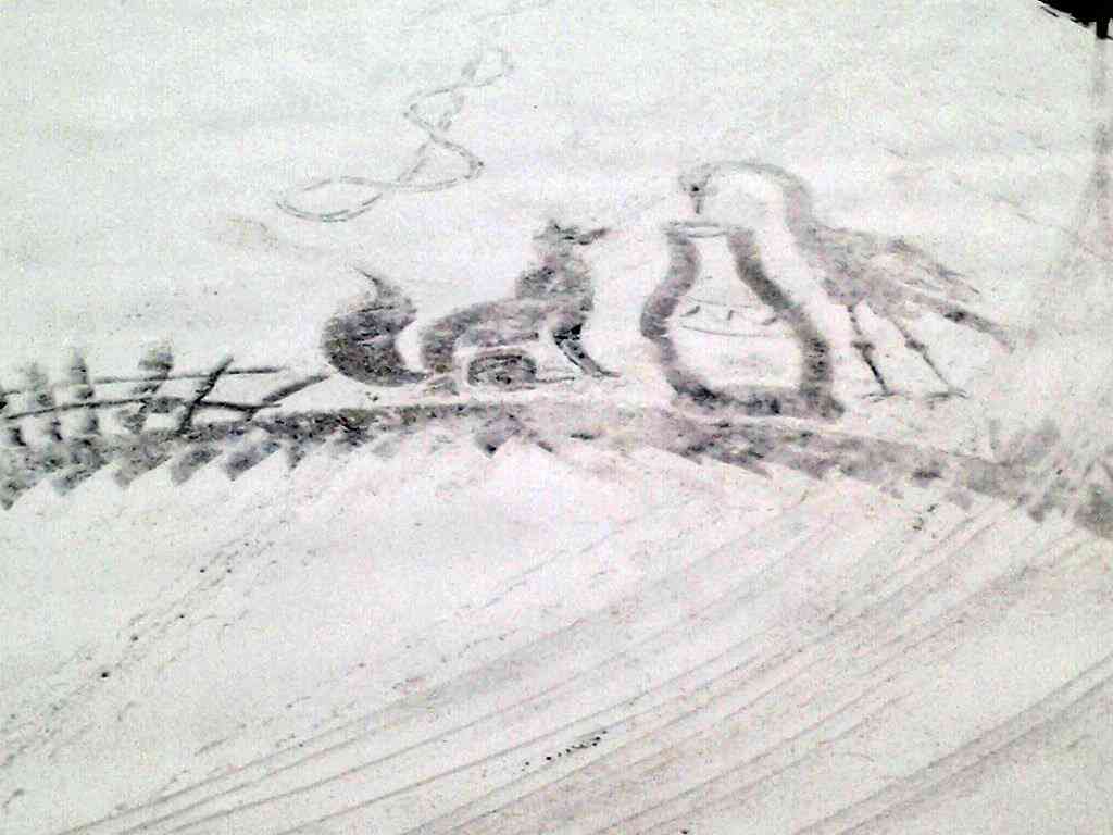 用務員のおじさんが校庭に描いたスノーアートが素晴らしい