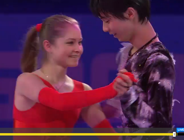 仲睦まじい羽生結弦とリプニツカヤをご覧ください