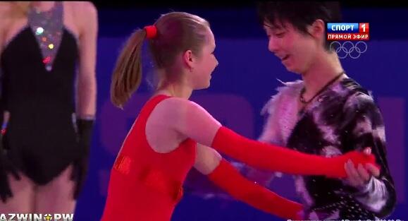 仲睦まじい羽生結弦とリプニツカヤをご覧ください