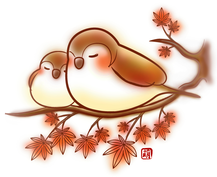 スズメと紅葉の癒し系和風イラスト