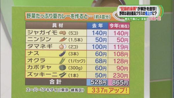マスゴミ「カレーを作ると野菜が高騰しているから去年と比較して３３７円高くなってます！」・・・その内訳がすごいと話題に:ハムスター速報