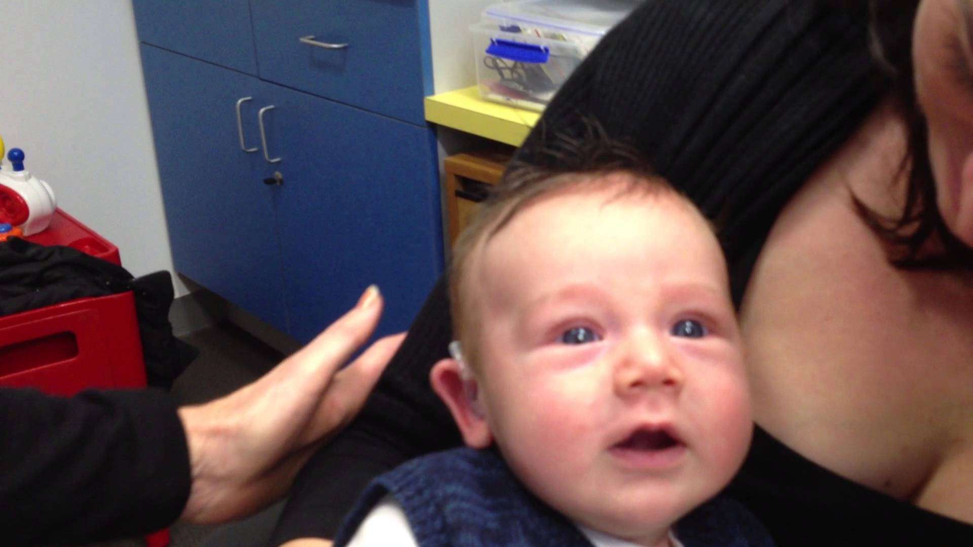 Lachlan's first hearing aids aged 7 weeks old.  Our gorgeous baby boy. - YouTube