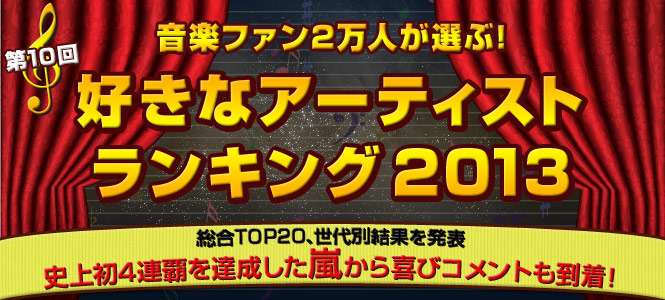 第10回好きなアーティストランキング『嵐が史上初の4連覇！音楽ファン2万人が選ぶTOP20の結果は？』-ORICON STYLE