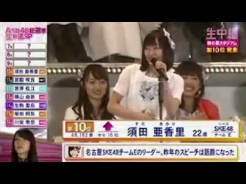 【放送事故】10位 :須田亜香里がマジキチ発言で会場フリーズ  堅実なスピーチ AKB48選抜総選挙 2014 6月7日 - YouTube
