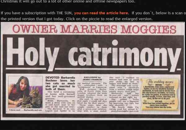 【英国】愛する猫との結婚を正式に認められた女性。増えるペットとの結婚。