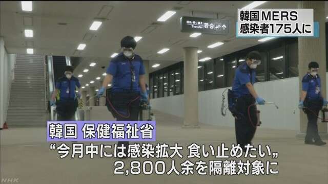韓国でＭＥＲＳの感染者３人増え１７５人に　NHKニュース