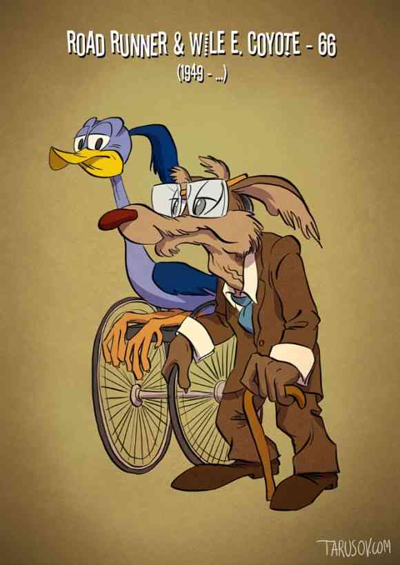 キャラクターたちも高齢化社会。ミッキーマウスなど、アメリカの人気キャラクターを実年齢で描写