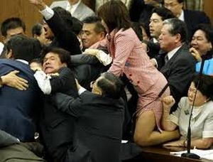 【安保採決】自民大沼瑞穂議員が民主津田弥太郎議員に引き倒されてるシーンが酷い(動画有)