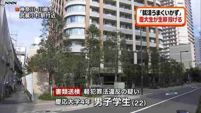 慶応大生、マンションから生卵約30個投げ落とし書類送検「就活でむしゃくしゃ」