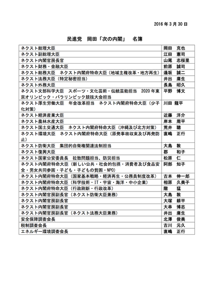 【ごっこ】民進党『次の内閣』が発足 ⇒ ネクスト官房長官には山尾志桜里を抜擢（名簿あり） ／ 正義の見方