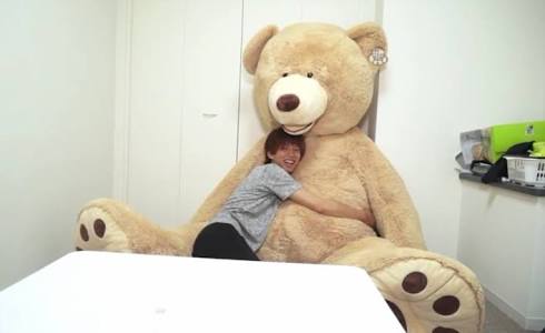 【画像】コストコでクマのぬいぐるみを買ったら、持ち帰り方がこれしかなかった(笑)