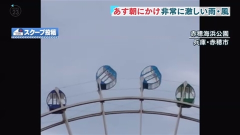 【動画】強風で観覧車がとんでもないことに！　絶叫マシンより怖い