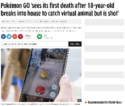 「ポケモンGO」で初の死者か　住宅に侵入した18歳の少年が射殺される