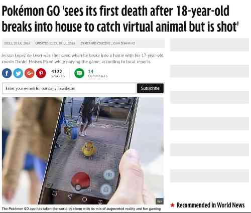 「ポケモンGO」で初の死者か　住宅に侵入した18歳の少年が射殺される - BIGLOBEニュース